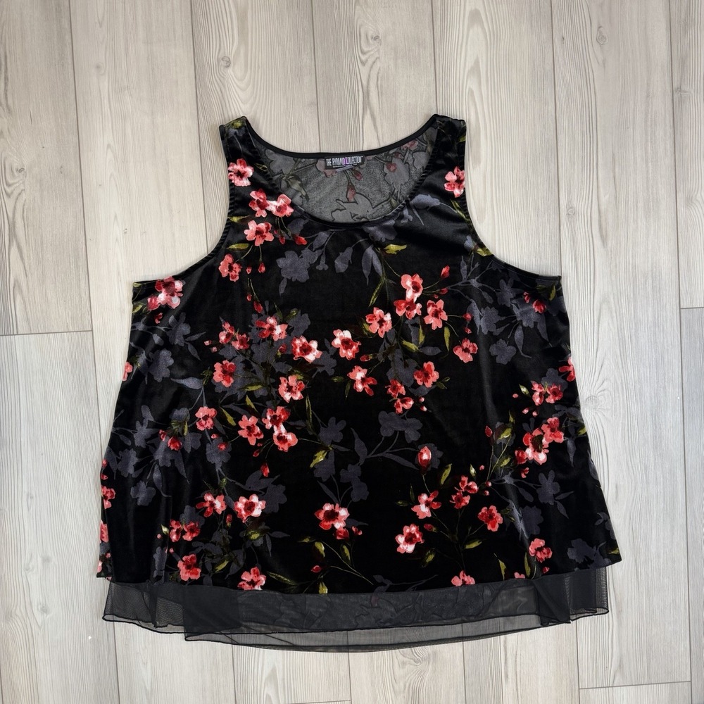 Pyramid Collection Sz 3X Vintage Hi Lo Velvet & Sheer Hem Floral Tunic Swing Top